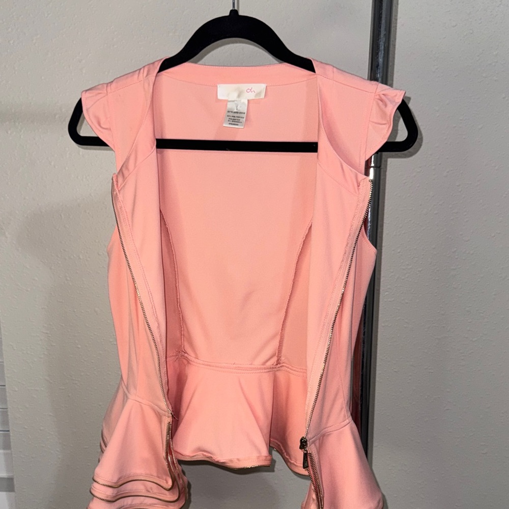Elegant Pink Sleeveless Peplum Blouse - Picture 7 of 7